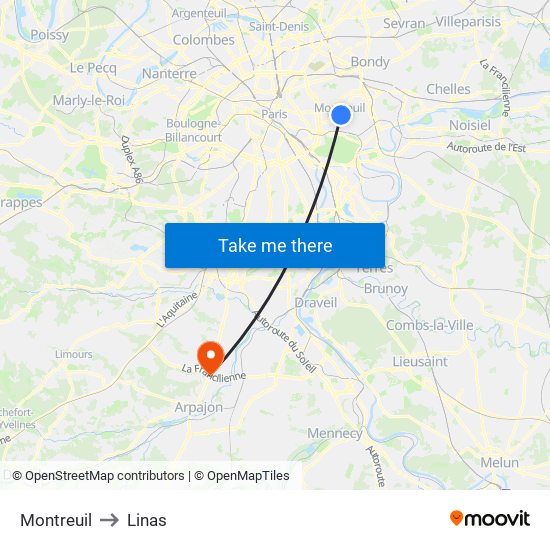 Montreuil to Linas map