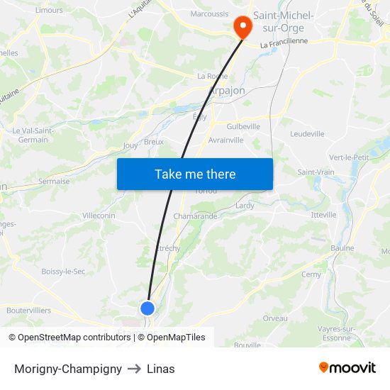 Morigny-Champigny to Linas map