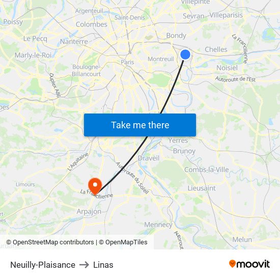 Neuilly-Plaisance to Linas map