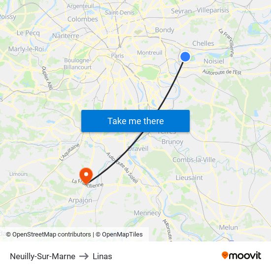 Neuilly-Sur-Marne to Linas map