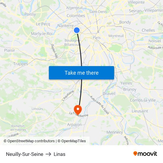 Neuilly-Sur-Seine to Linas map