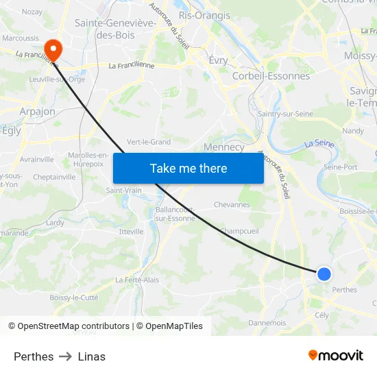 Perthes to Linas map