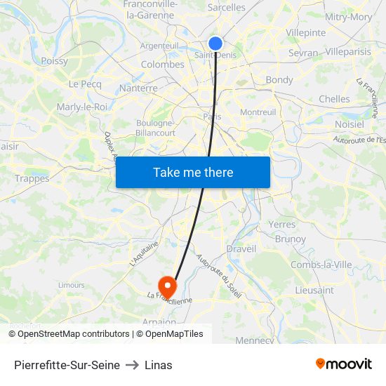 Pierrefitte-Sur-Seine to Linas map