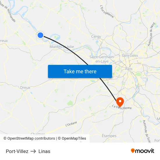 Port-Villez to Linas map