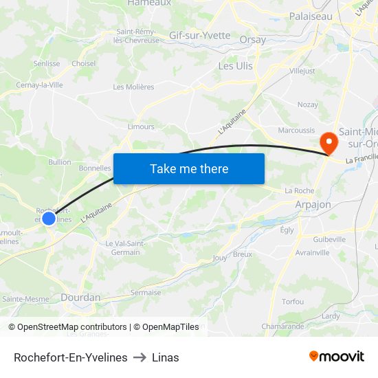Rochefort-En-Yvelines to Linas map