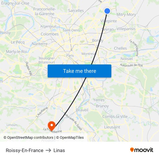 Roissy-En-France to Linas map