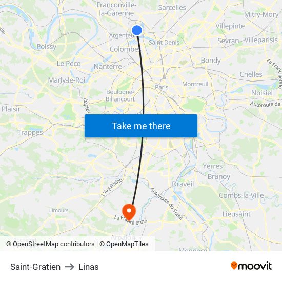 Saint-Gratien to Linas map