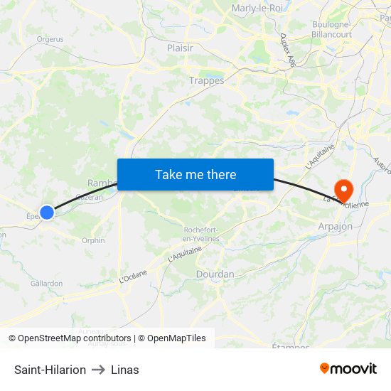 Saint-Hilarion to Linas map