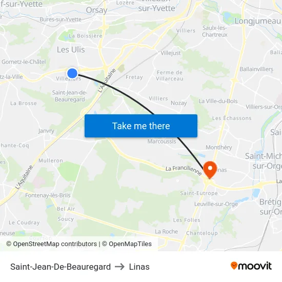 Saint-Jean-De-Beauregard to Linas map