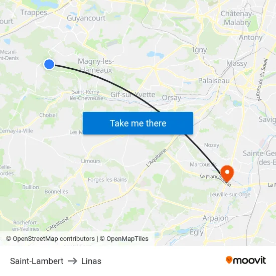Saint-Lambert to Linas map