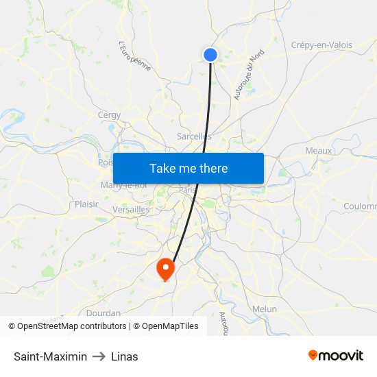 Saint-Maximin to Linas map