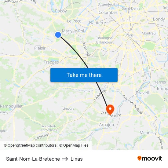 Saint-Nom-La-Breteche to Linas map