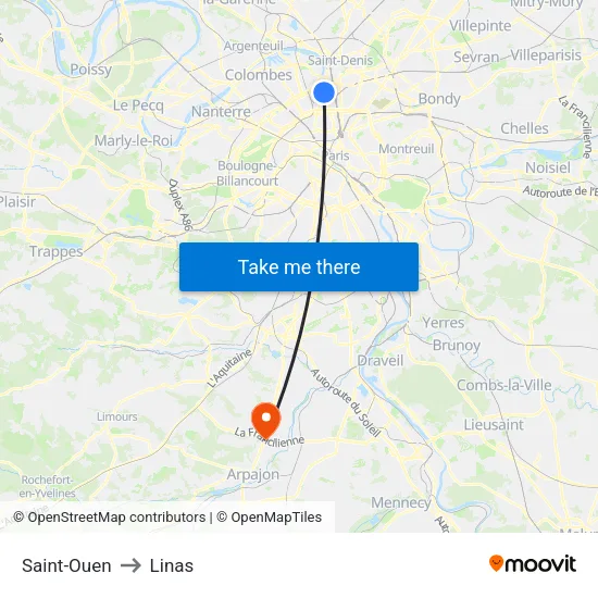 Saint-Ouen to Linas map
