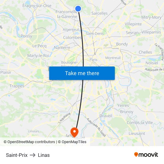 Saint-Prix to Linas map