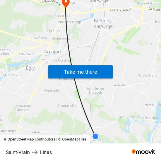 Saint-Vrain to Linas map