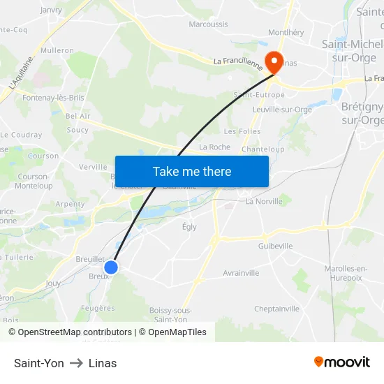 Saint-Yon to Linas map