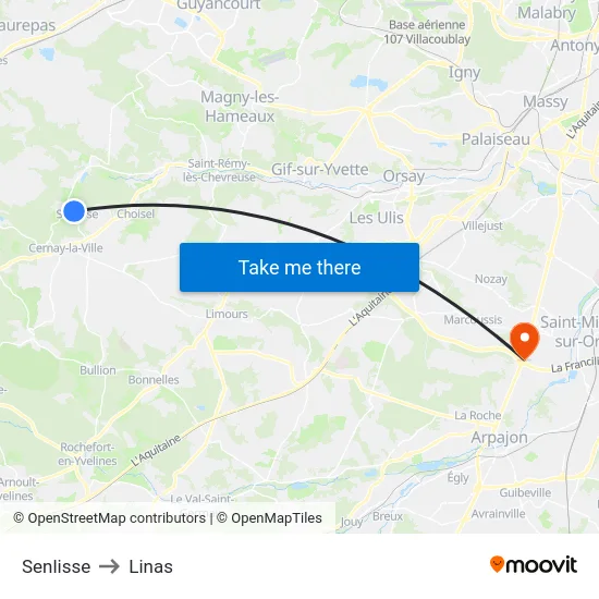 Senlisse to Linas map