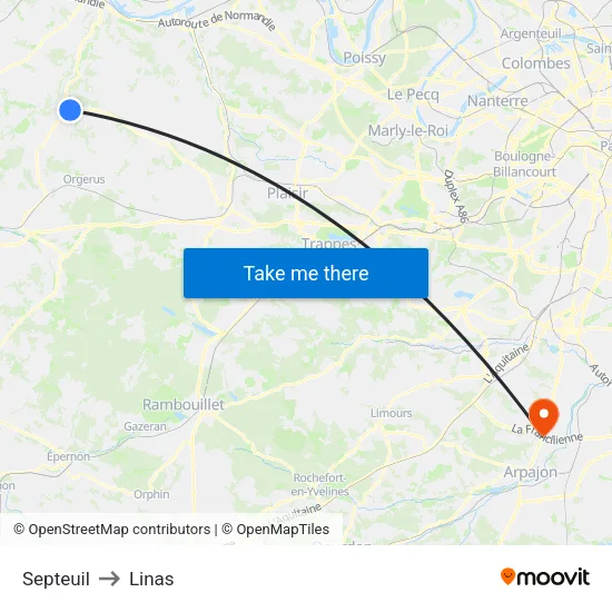 Septeuil to Linas map