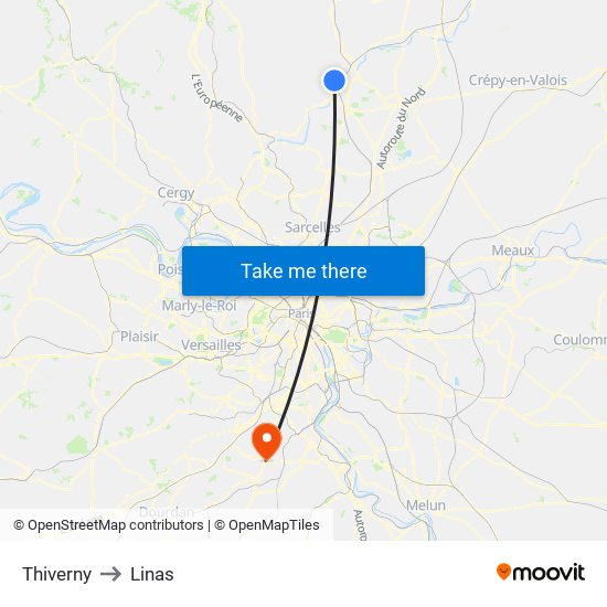 Thiverny to Linas map
