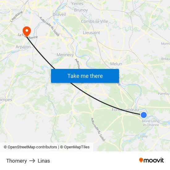 Thomery to Linas map