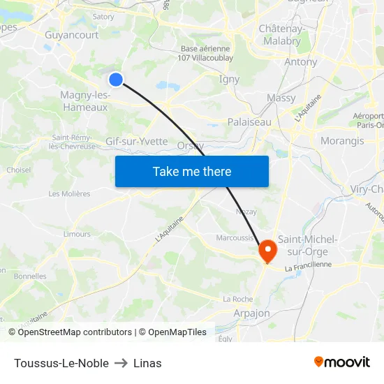 Toussus-Le-Noble to Linas map