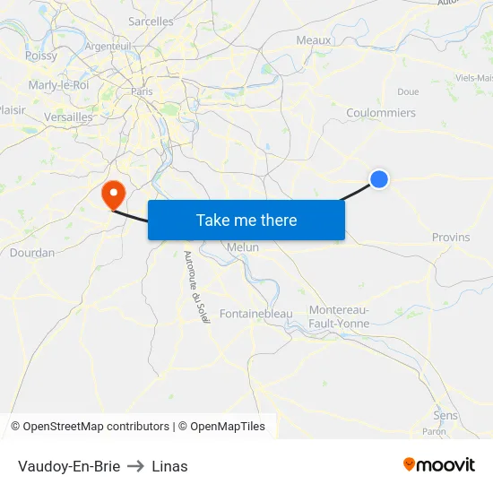 Vaudoy-En-Brie to Linas map
