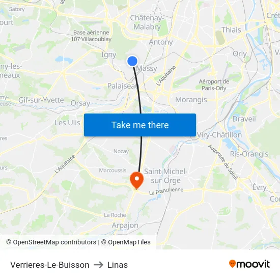 Verrieres-Le-Buisson to Linas map
