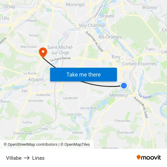 Villabe to Linas map