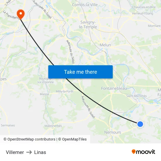 Villemer to Linas map
