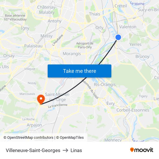 Villeneuve-Saint-Georges to Linas map