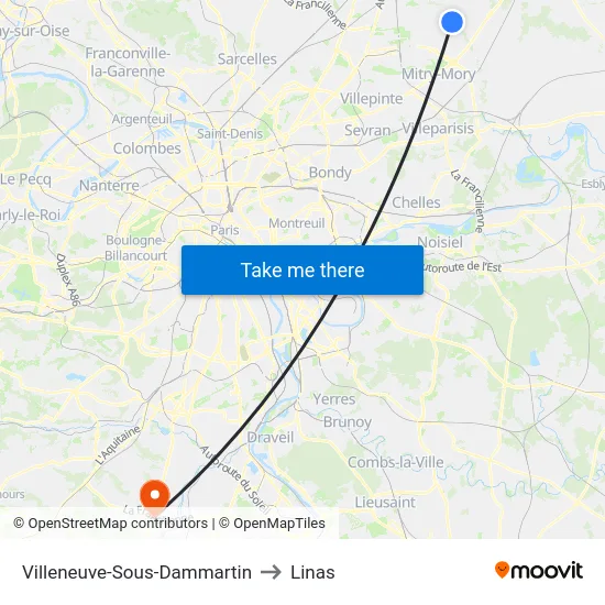 Villeneuve-Sous-Dammartin to Linas map