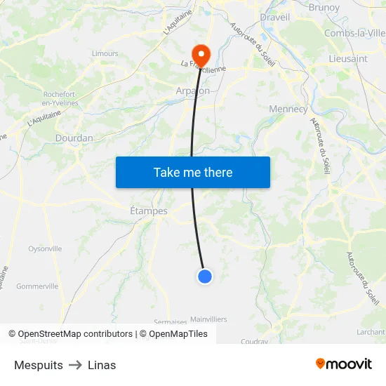 Mespuits to Linas map