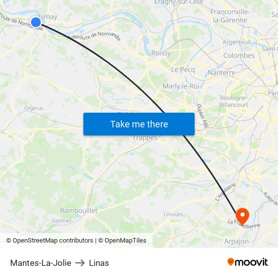 Mantes-La-Jolie to Linas map