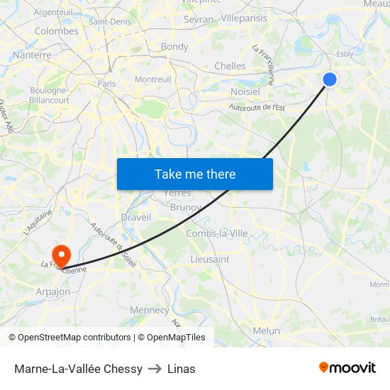Marne-La-Vallée Chessy to Linas map