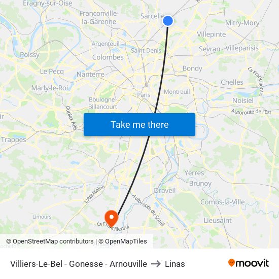 Villiers-Le-Bel - Gonesse - Arnouville to Linas map