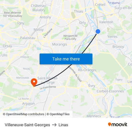 Villeneuve-Saint-Georges to Linas map