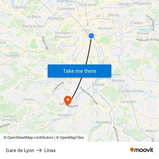 Gare de Lyon to Linas map