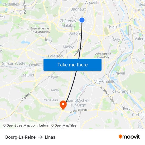 Bourg-La-Reine to Linas map