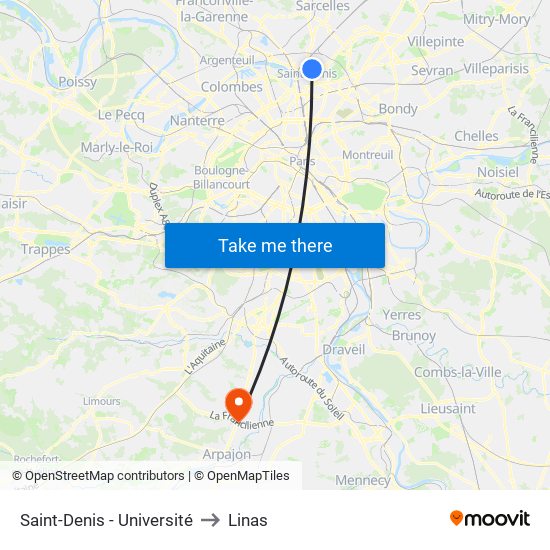 Saint-Denis - Université to Linas map