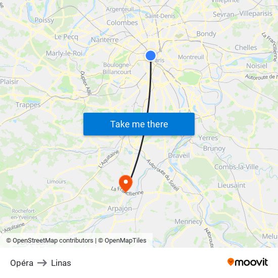 Opéra to Linas map