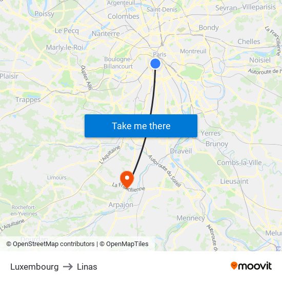 Luxembourg to Linas map