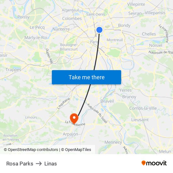Rosa Parks to Linas map