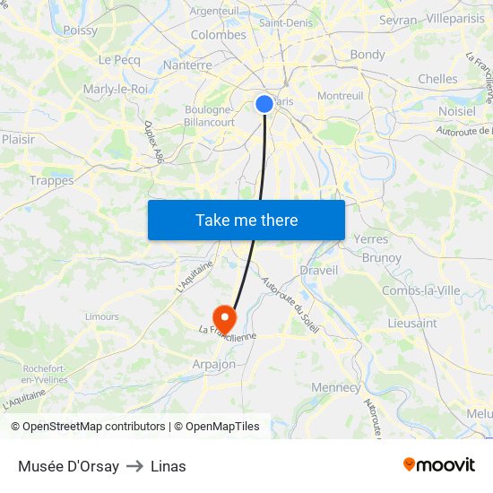 Musée D'Orsay to Linas map