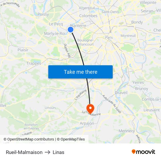 Rueil-Malmaison to Linas map