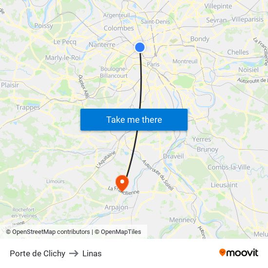 Porte de Clichy to Linas map
