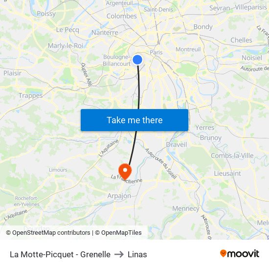 La Motte-Picquet - Grenelle to Linas map