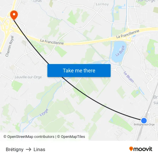 Brétigny to Linas map