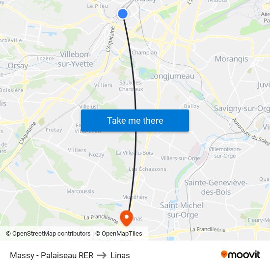 Massy - Palaiseau RER to Linas map