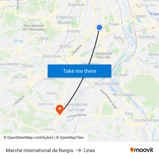 Marché International de Rungis to Linas map