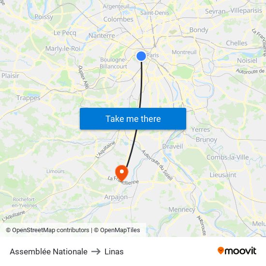 Assemblée Nationale to Linas map